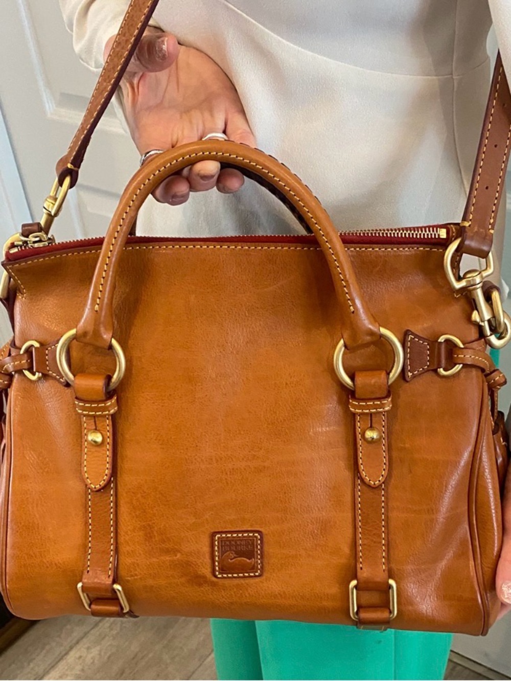 Dooney & Bourke Florentine Natural Leather Satchel with Gold Hardware - Picture 2 of 14